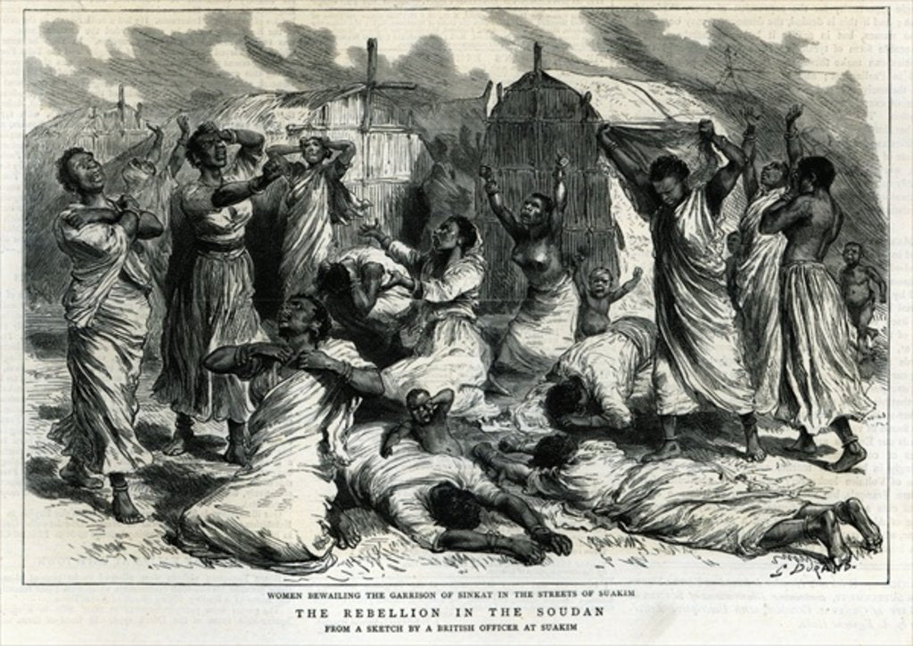 Detail of Women bewailing the garrison of Sinkat in the streets of Suakim, The Rebellion in the Soudan by Godefroy Durand