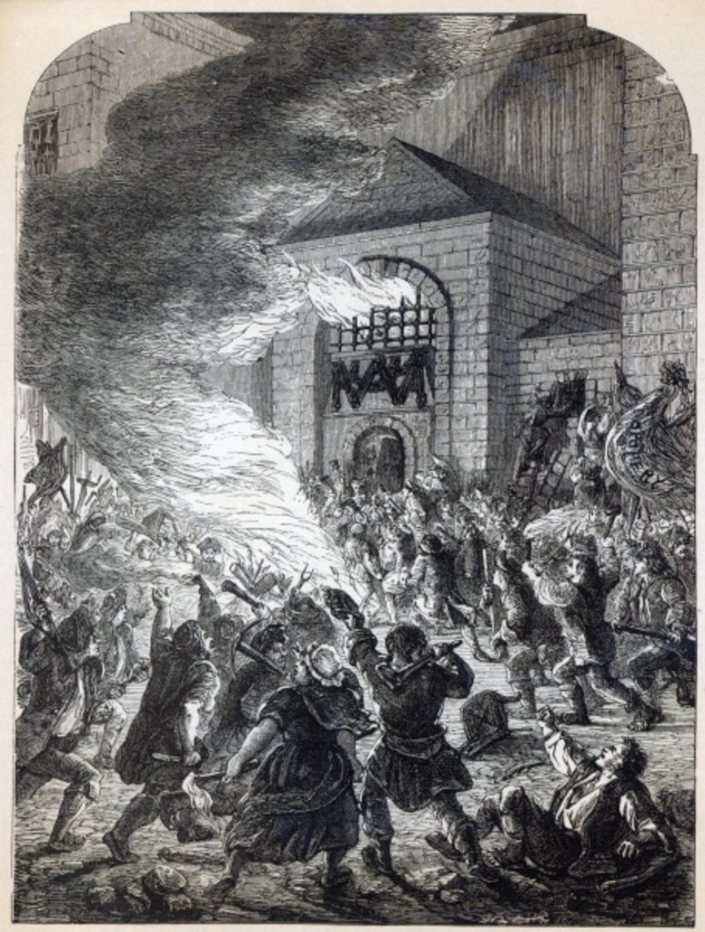 Detail of The 'No Popery' rioters burning the prison of Newgate in 1780 by English School