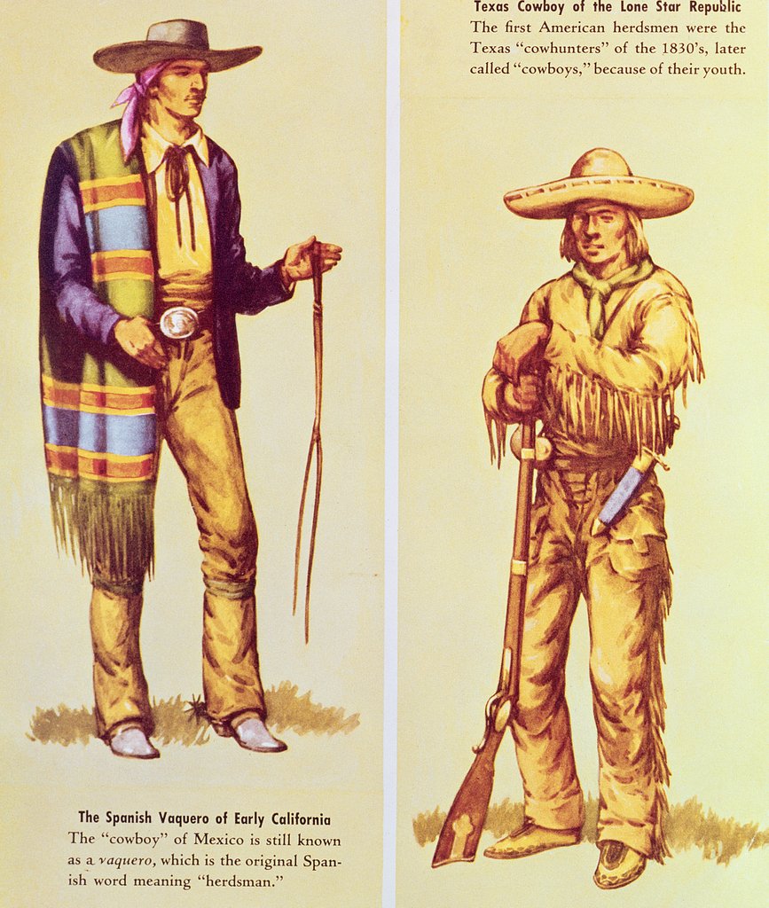 Detail of A Mexican 'Vaquero' and an American Cowboy by School American