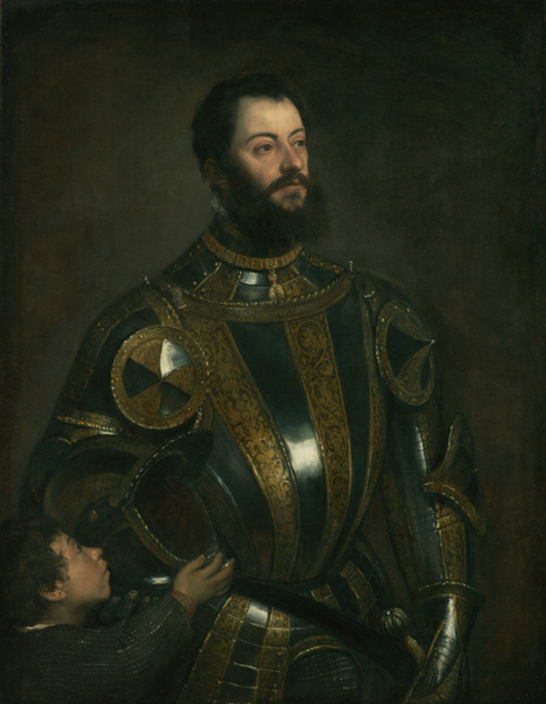 Detail of Portrait of Alfonso d'Avalos, Marchese del Vasto, in armor with a Page, 1533 by Titian