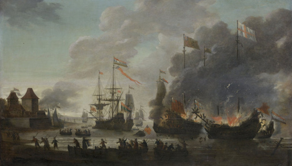 Detail of The Dutch Burn English Ships during the Expedition to Chatham, 20 June 1667, c.1667 by Jan van Leyden