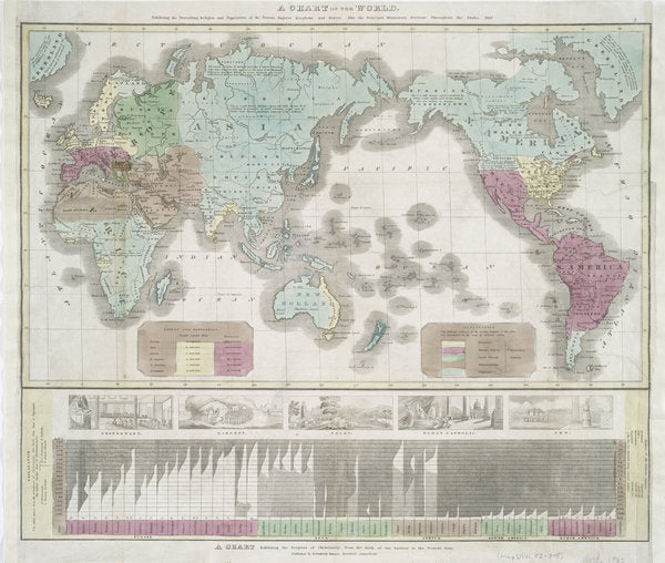 Detail of A chart of the world exhibiting the prevailing religion and population of the present empires, 1842 by American School