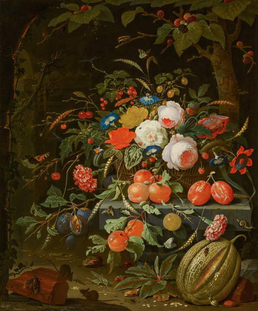 Detail of Flowers and Fruit by Abraham Mignon