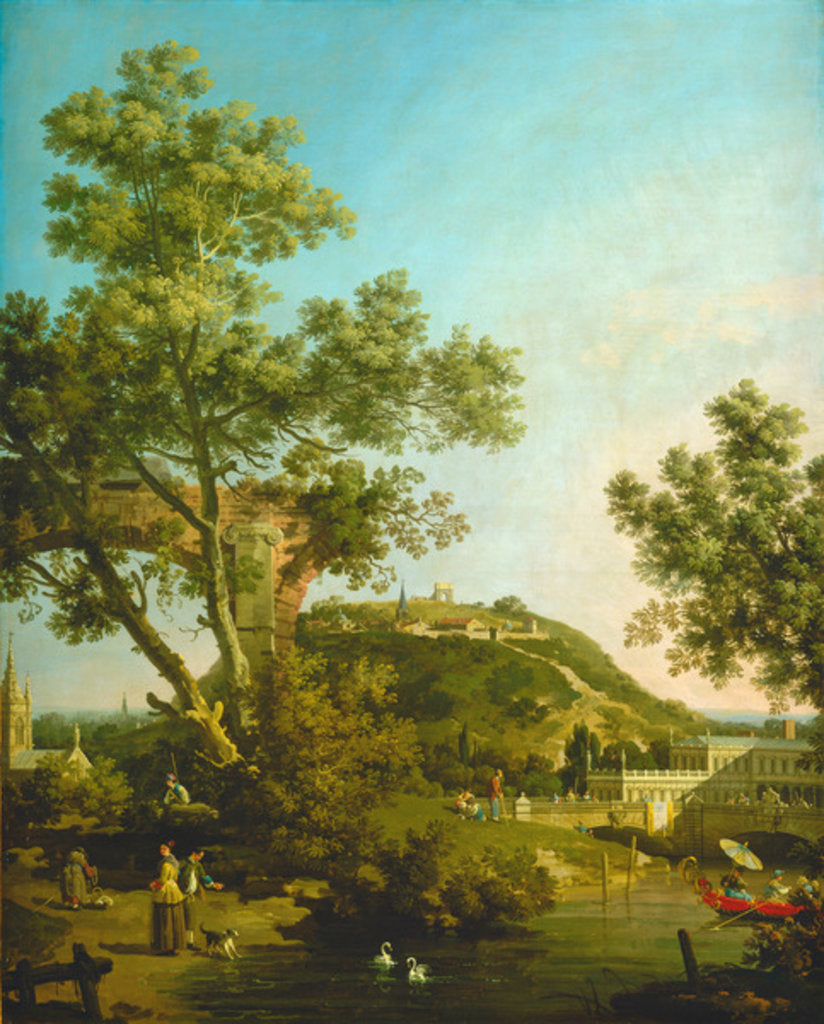 Detail of English Landscape Capriccio with a Palace, 1754 by Canaletto