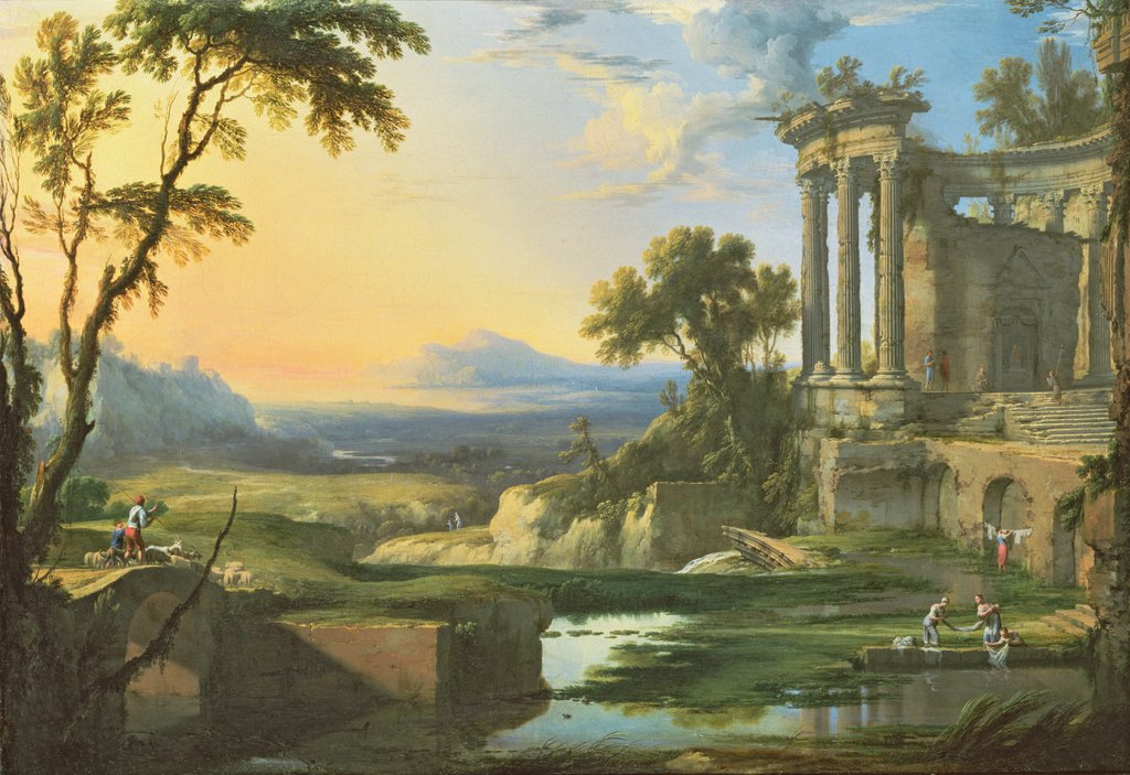 Detail of Italian landscape with ruins by Pierre Patel