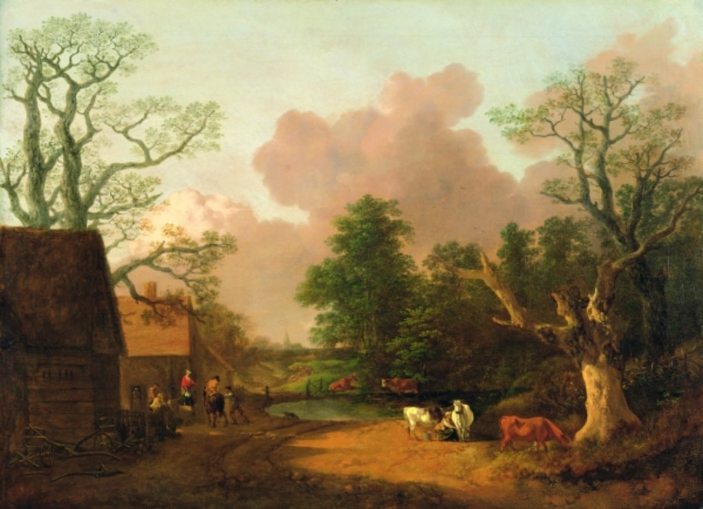 Detail of A Landscape with Figures, Farm Buildings and a Milkmaid, c.1754-6 by Thomas Gainsborough