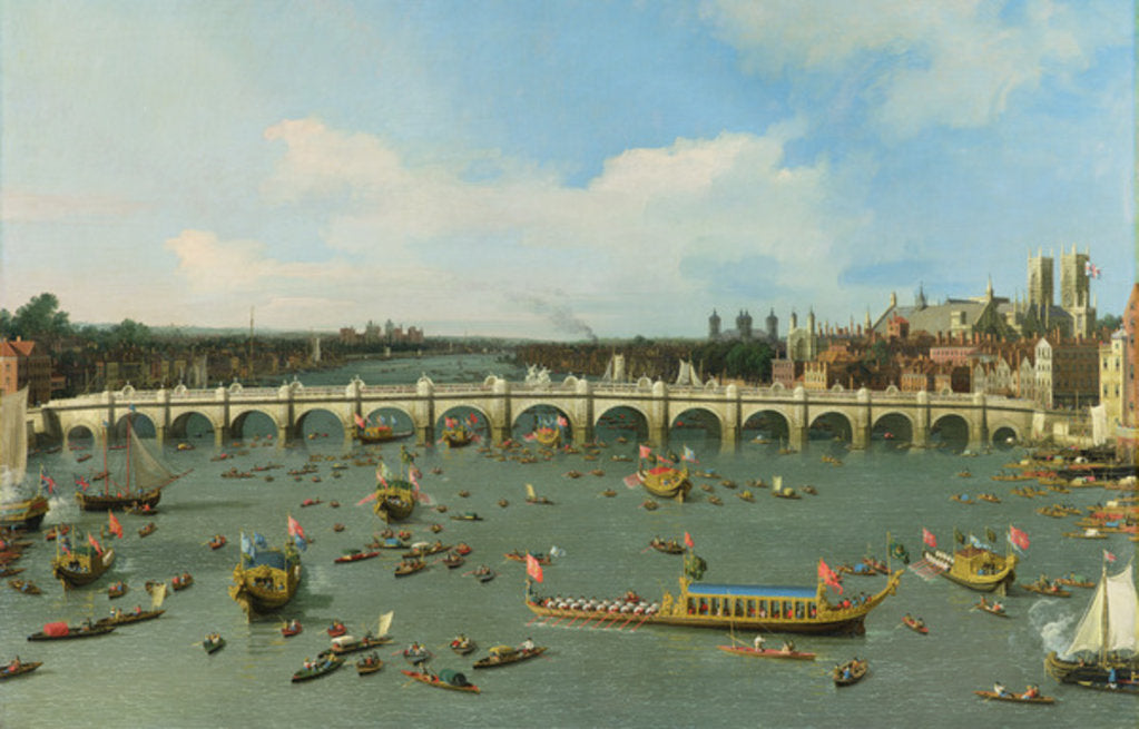 Detail of Westminster Bridge, London, With the Lord Mayor's Procession on the Thames by Canaletto