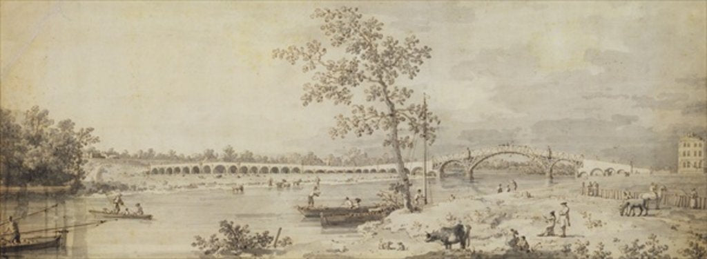 Detail of Old Walton Bridge seen from the Middlesex Shore, 1755 by Canaletto