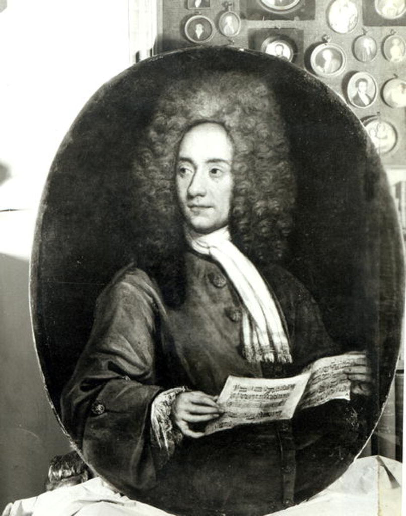 Detail of Portrait of the Composer Tomaso Giovanni Albinoni Holding a Music Score by Italian School