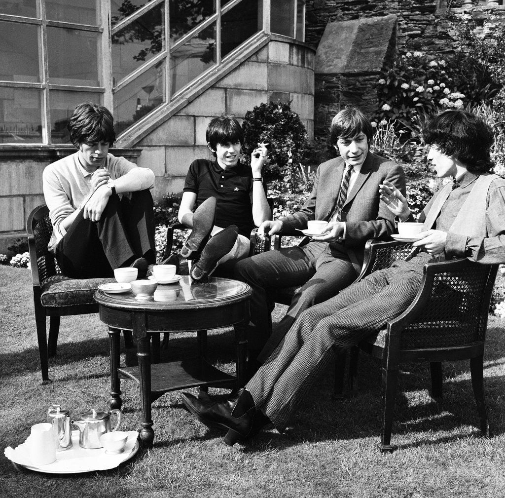 Detail of The Rolling Stones having a cup of tea by Alfred Markey