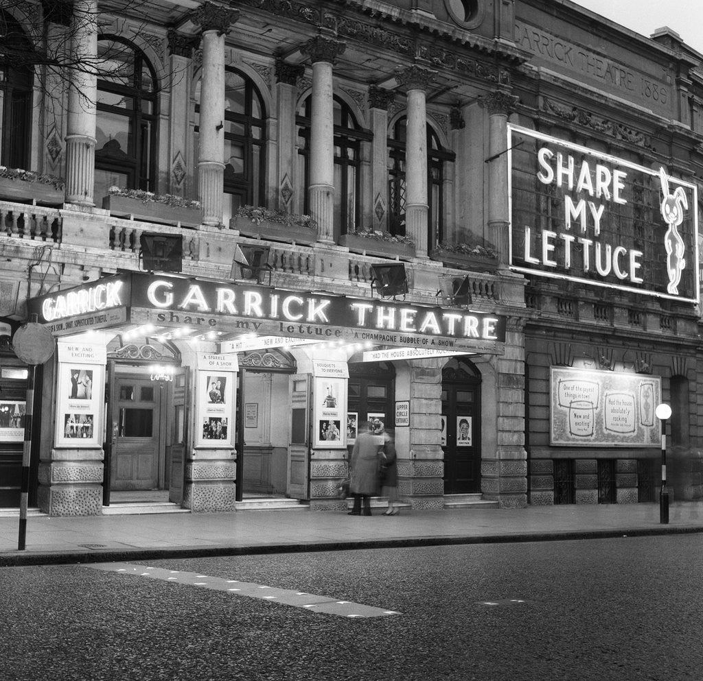 Detail of Exterior view of the Garrick Theatre 1958 by Staff