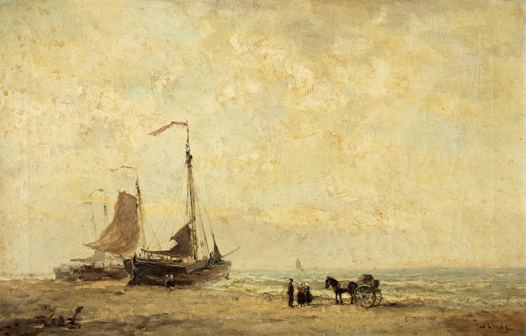 Detail of Dutch Seascape with Fishing Boats by Jan van der Linde