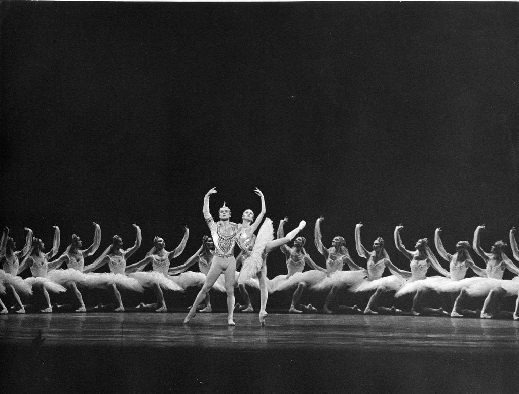 Detail of Rudolf Nureyev and Bryony Brind and the corps de ballet of the Royal Ballet in Ludwig Minkus's La BayadÚre at the Royal Opera House by Leslie E. Splatt