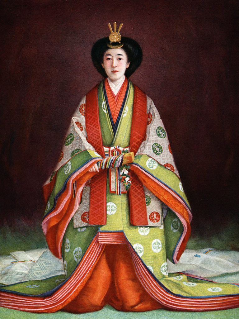 Detail of Empress Nagako of Japan in her coronation garments by Anonymous