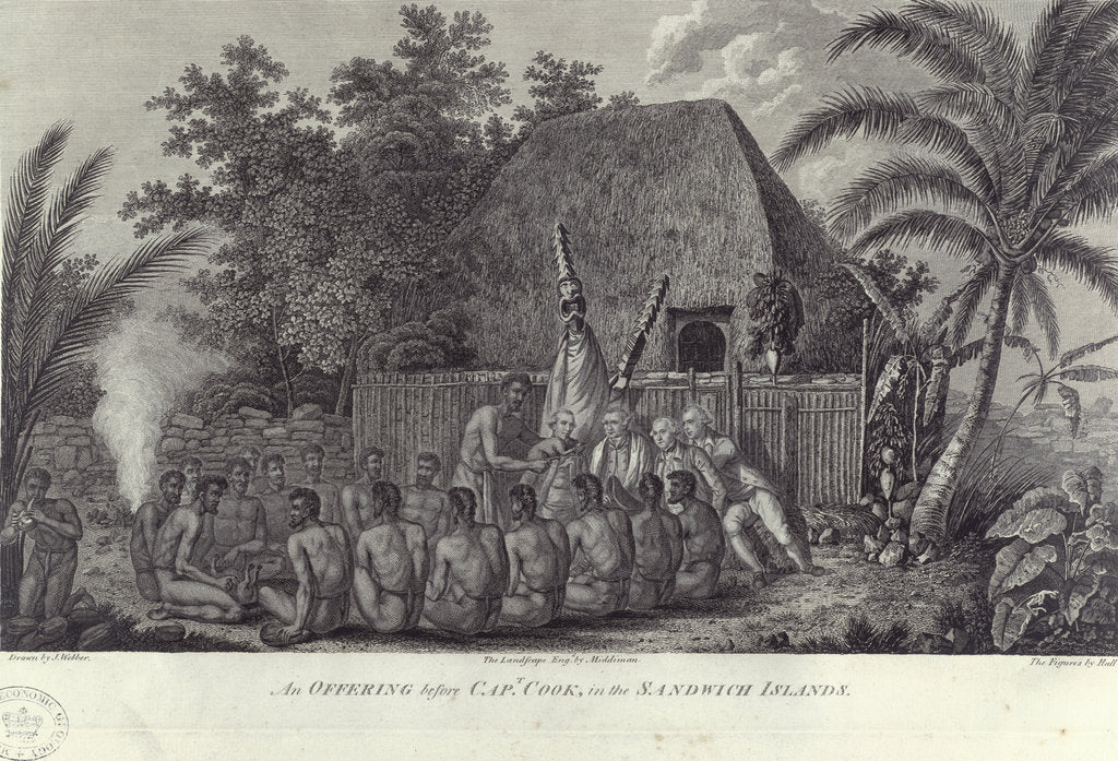 Detail of Natives of the Sandwich Islands, Hawaii, slaughtering swine before Captain Cook, c1778 by Unknown