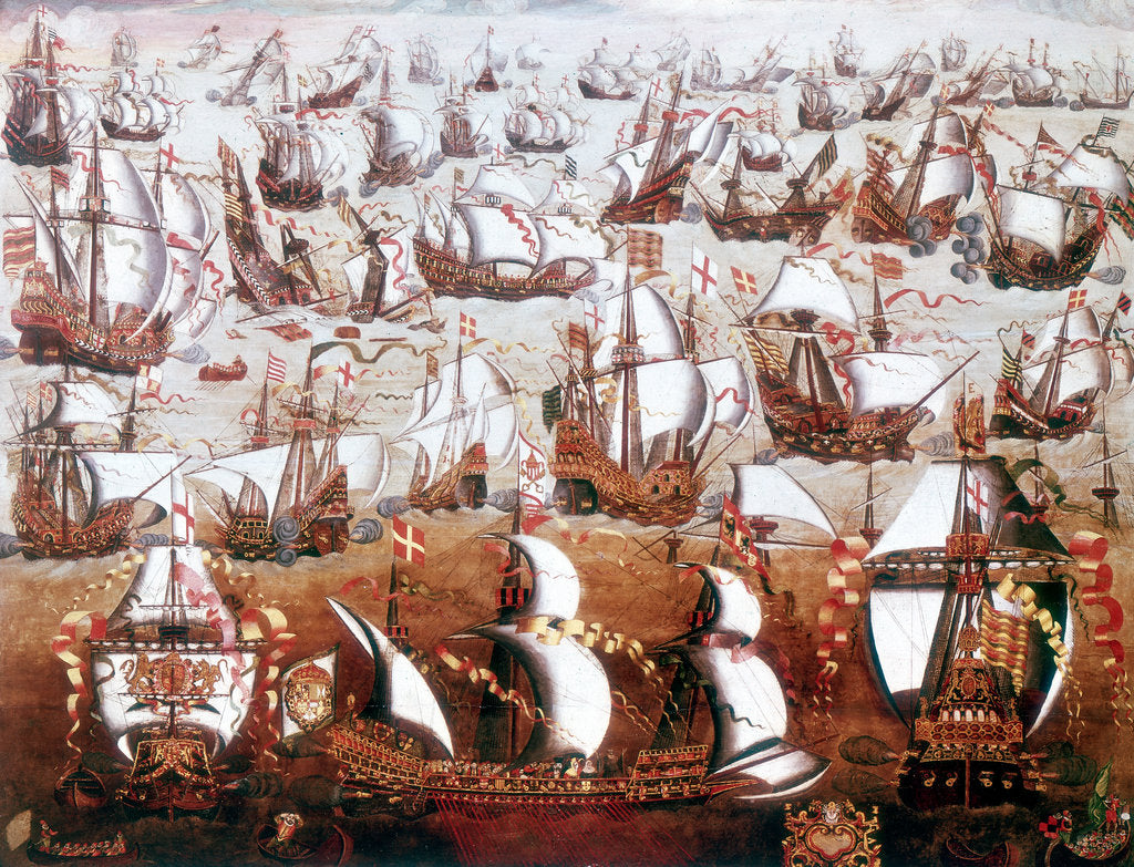 Detail of The Spanish Armada which threatened England in July 1588 by Unknown