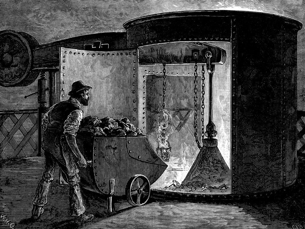 Detail of Charging a blast furnace at the Govan Iron Works, Scotland, c1885 by Unknown