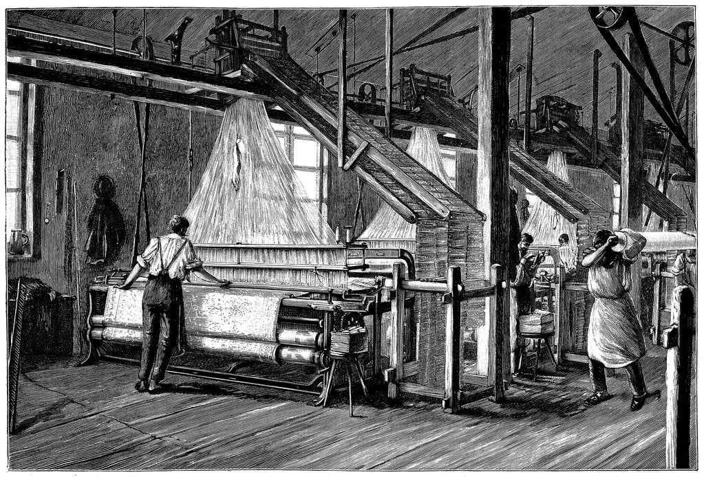 Detail of Weaving shed fitted with Jacquard power looms, c1880 by Unknown