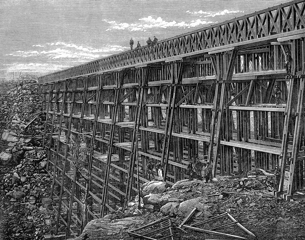 Detail of Wooden trestle bridge on the Union Pacific Railroad, Dale Creek, Wyoming, USA, 1869 by Unknown