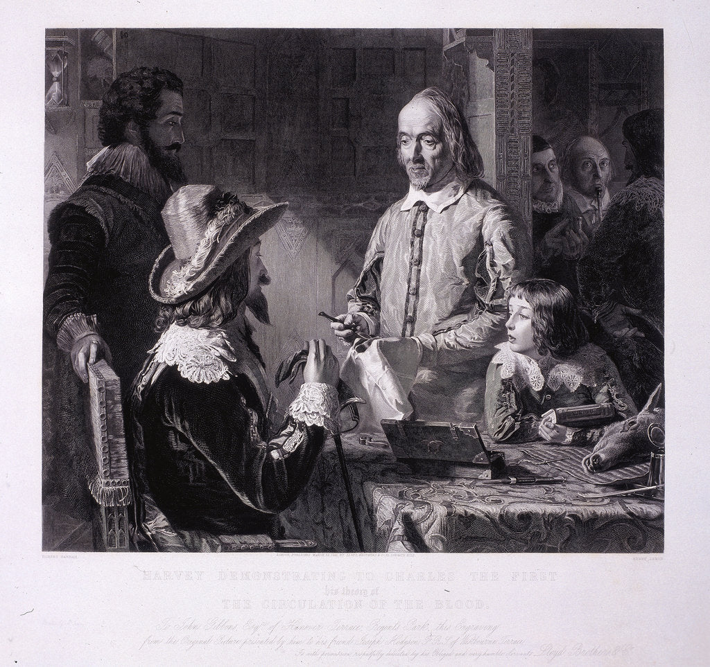 Detail of William Harvey demonstrating to King Charles I his theory of the circulation of the blood, 1851 by H Lemon