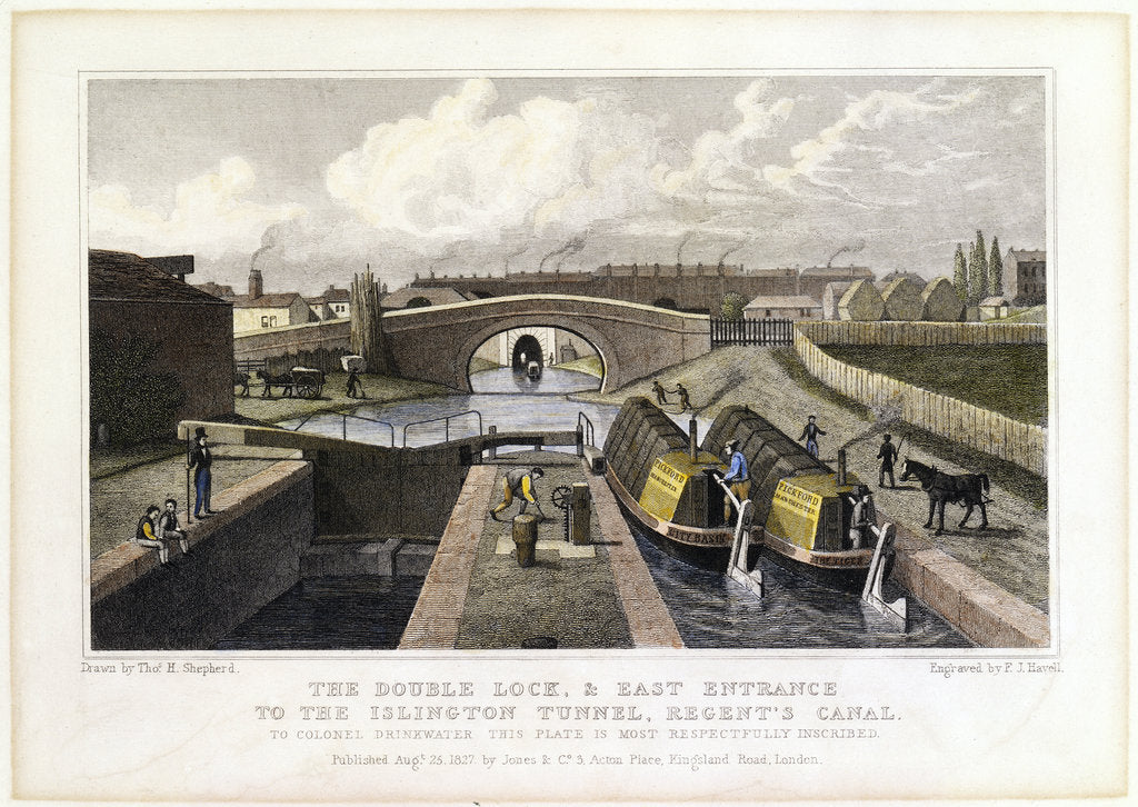 Detail of The Double Lock and East Entrance to the Islington Tunnel, Regent's Canal, 1827 by Frederick James Havell