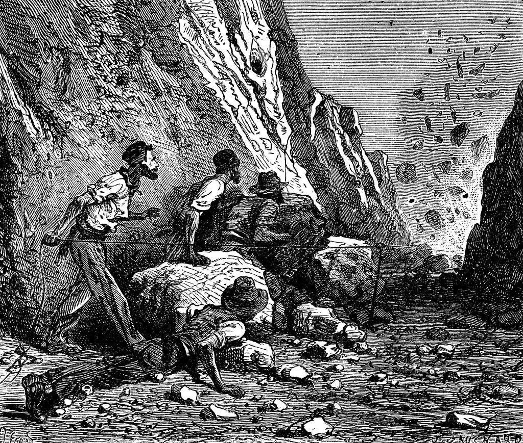 Detail of Miners blasting, 1879. by Anonymous