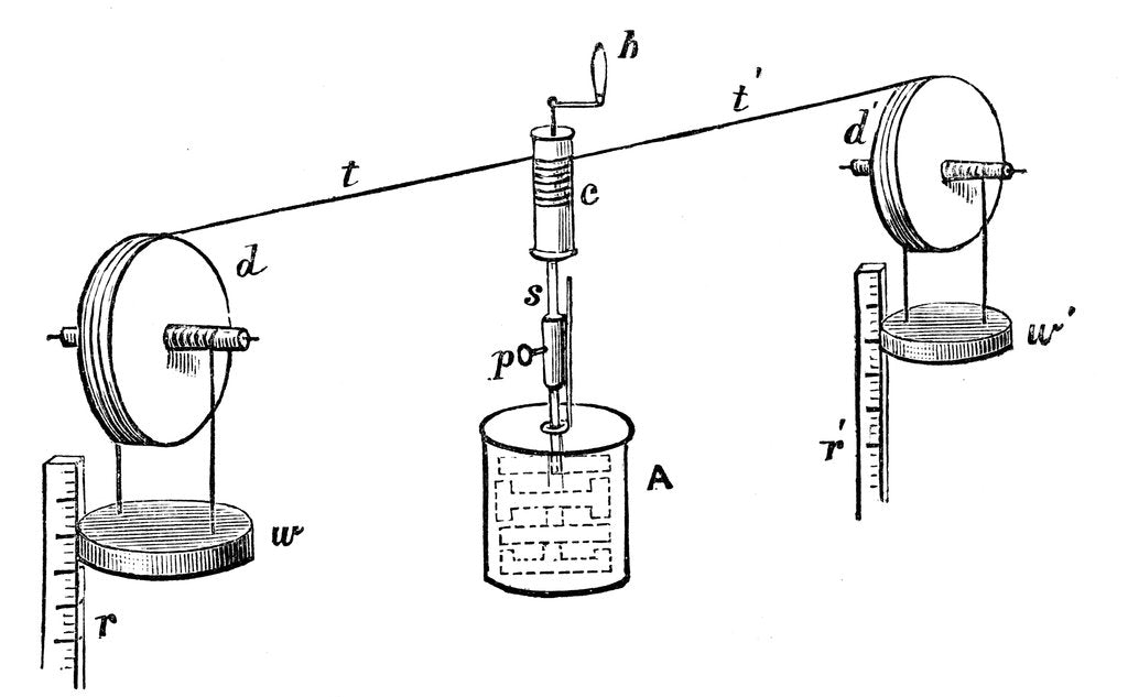 Detail of Joule's apparatus for determining the mechanical equivalent of heat, 1881 by Unknown