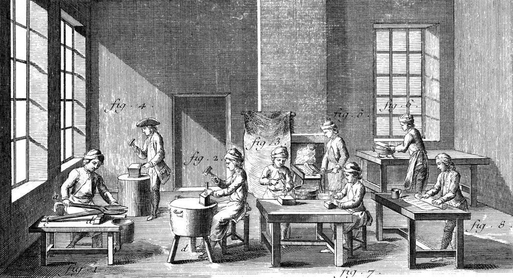 Detail of Needle making workshop, 1751-1780 by Unknown