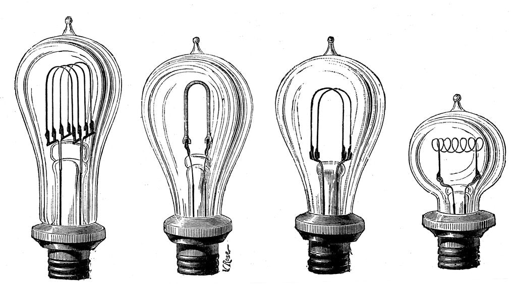 Detail of Edison's incandescent lamps showing various forms of carbon filament, 1883 by Unknown