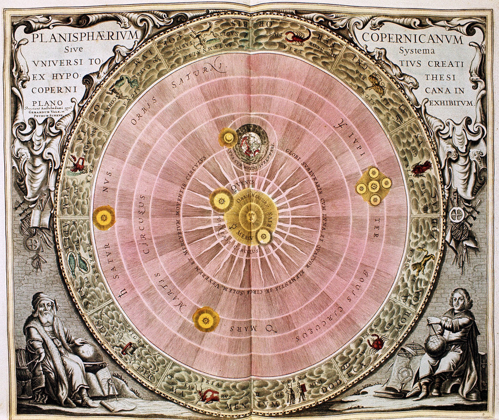 Detail of Copernican sun-centred (heliocentric) system of the universe, 1708 by Unknown