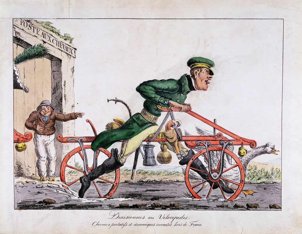 Detail of Draisienne or velocipede shown replacing horses in the French post service, 1818 by Unknown