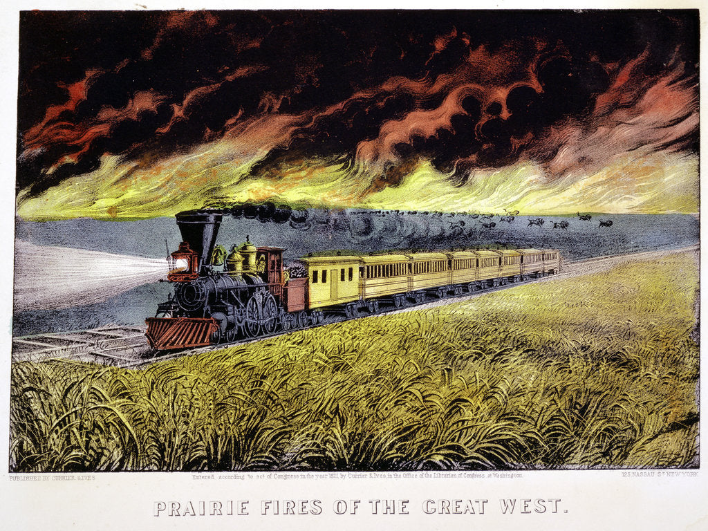 Detail of Prairie Fires of the Great West, USA, 1871 by Currier and Ives