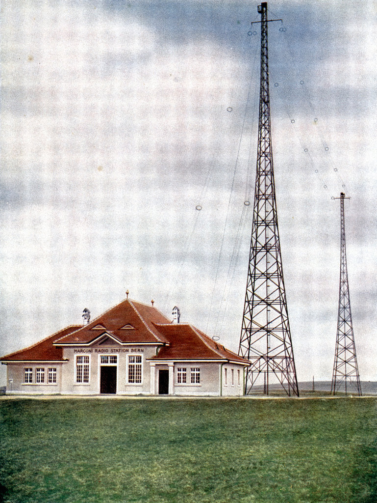 Detail of Long wave transmitter masts at a Marconi radio station at Berne, Switzerland, c1925 by Unknown