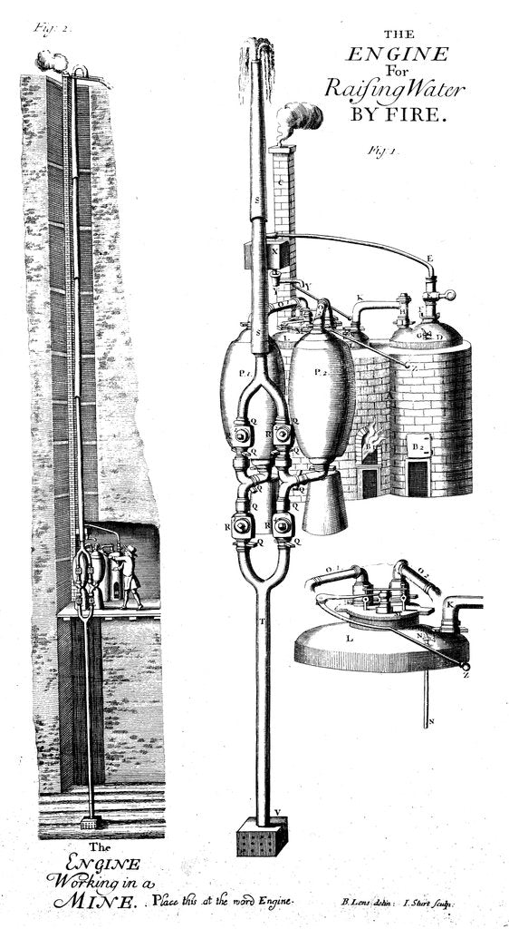 Detail of Thomas Savery's steam pump or 'the miner's friend', 1702 (1726) by Unknown