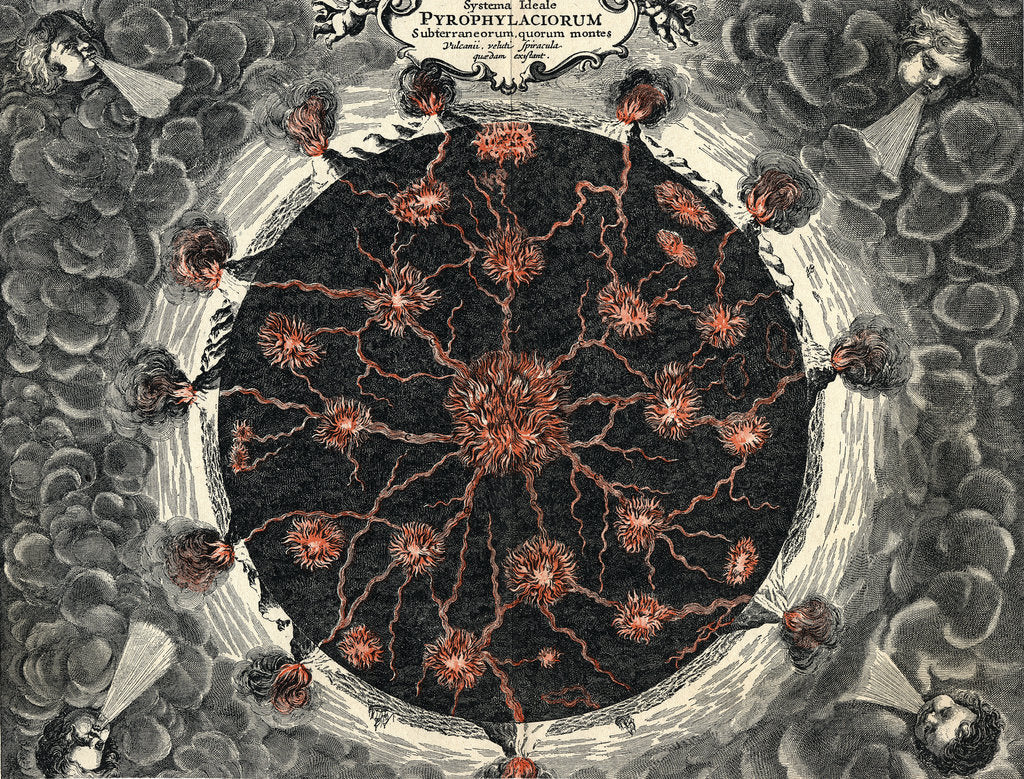 Detail of Sectional view of the Earth, showing central fire and volcanoes, 1665 by Unknown