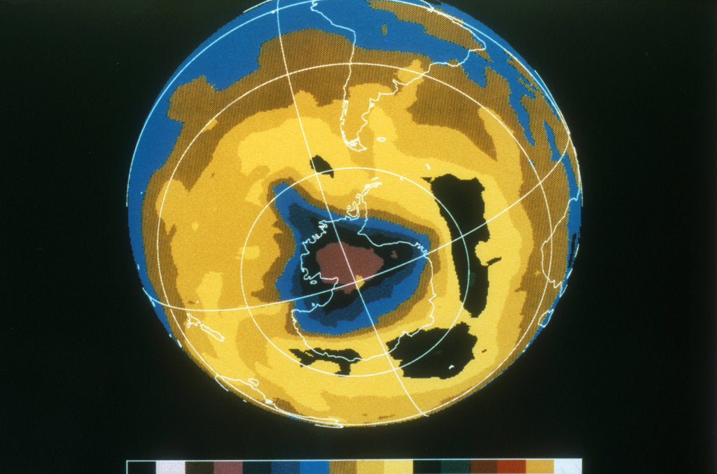 Detail of False colour image of Antarctic ozone hole, 30 November 1992 by Unknown