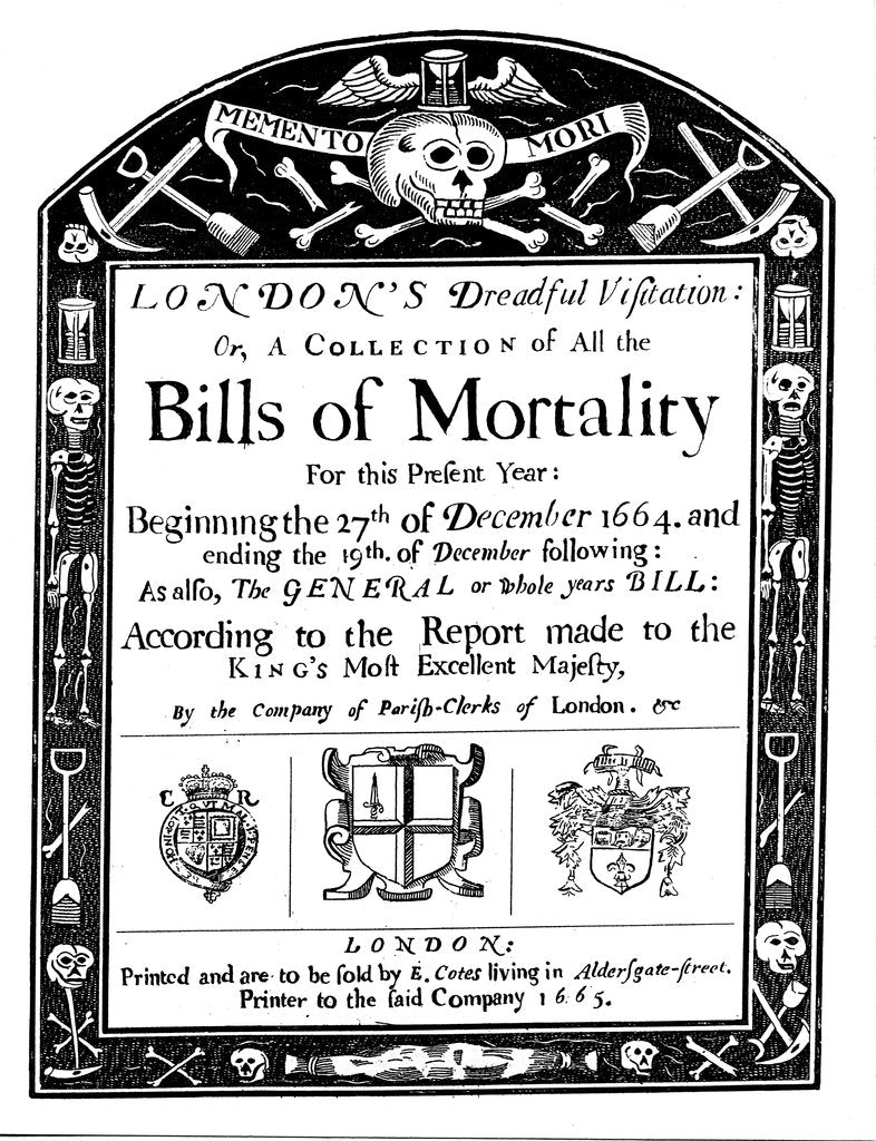 Detail of Bills of mortality bill for London, covering part of the period of the Great Plague, 1664-1665 by Unknown