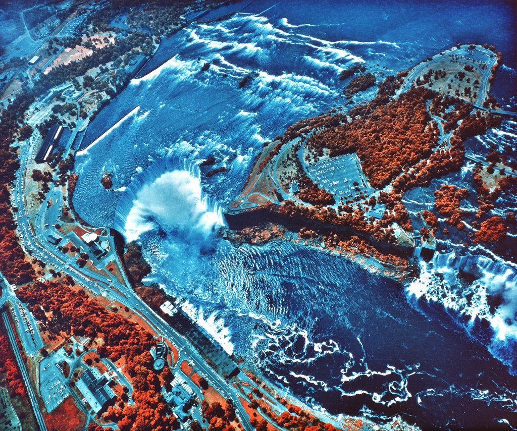 Detail of Infrared photograph of Niagara Falls taken from NASA Earth Survey 2 aircraft by Unknown