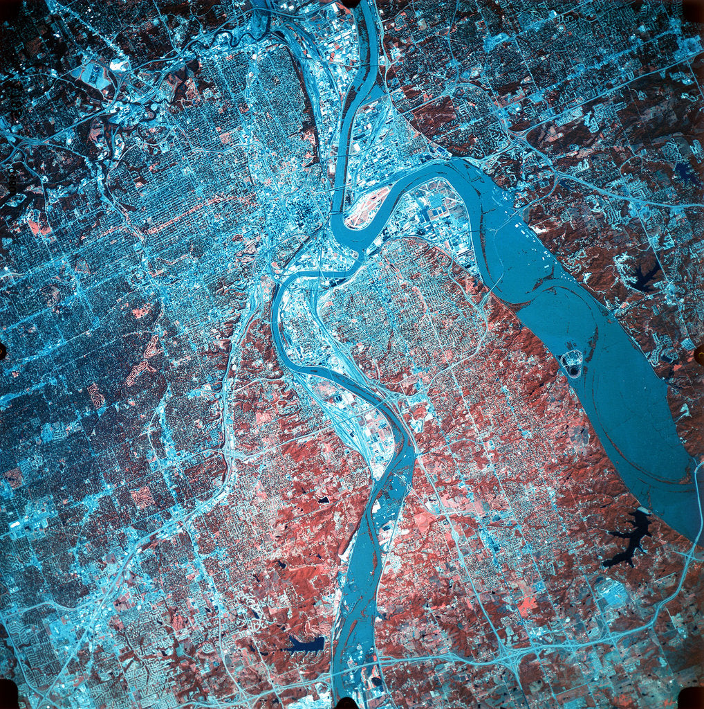 Detail of Infrared photograph of the confluence of the Missouri and Kansas rivers, USA, 19 July 1993 by Unknown