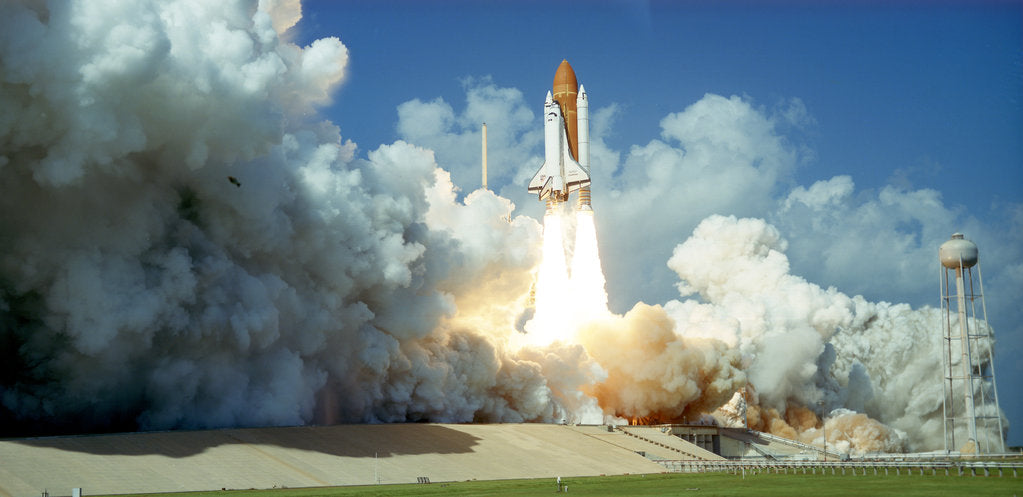 Detail of Launch of Space Shuttle Challenger from Kennedy Space Center, Florida, USA, 1985 by Unknown