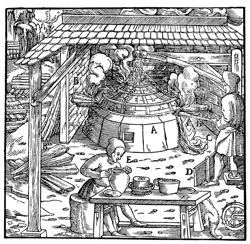 Detail of Separating lead from silver or gold in a cupellation furnace, 1556 by Unknown