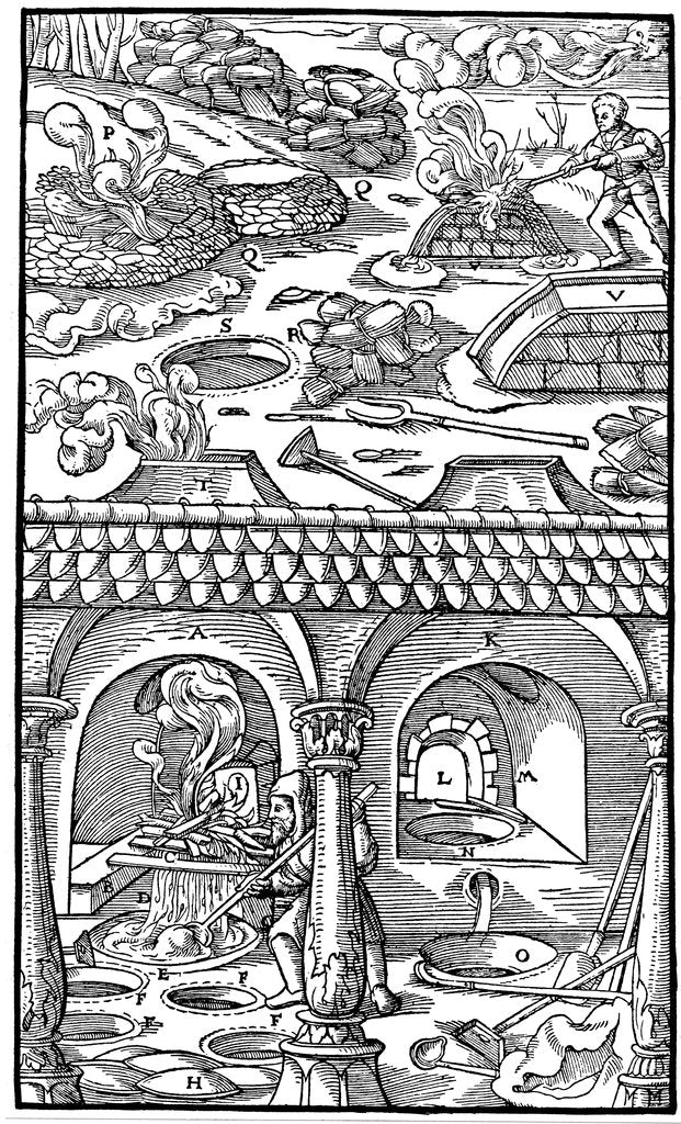 Detail of Lead smelting, 1556 by Unknown