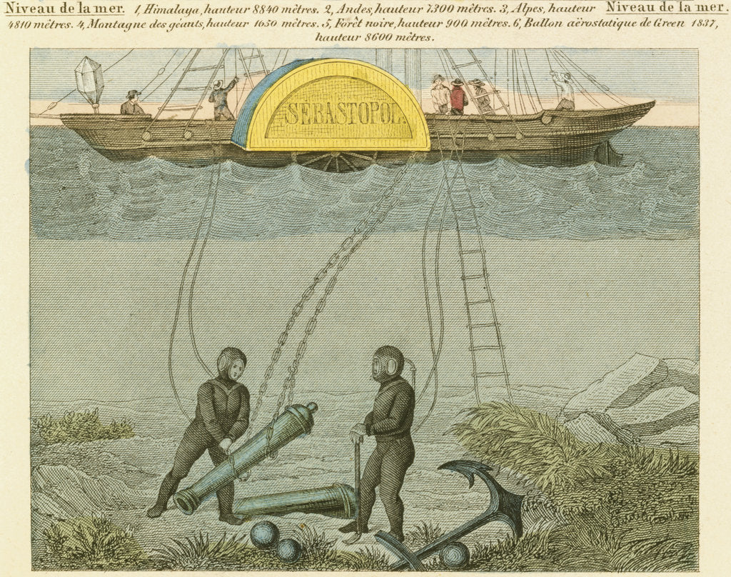 Detail of Divers salvaging guns from the seabed, c1855 by Unknown