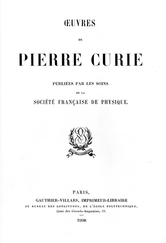 Detail of Title page of Oeuvres de Pierre Curie, 1908 by Unknown