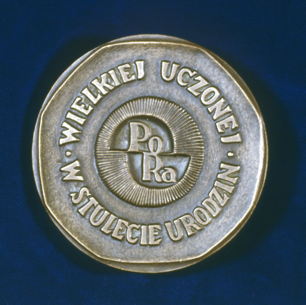 Detail of Medal commemorating Marie Sklodowska Curie, Polish-born French physicist, 1967 by Unknown