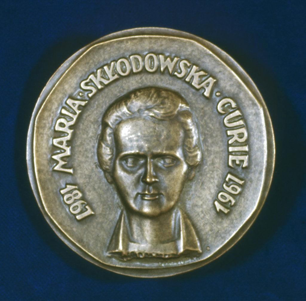 Detail of Medal commemorating Marie Sklodowska Curie, Polish-born French physicist, 1967 by Unknown