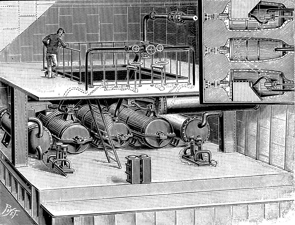 Detail of Steam turbines fitted into the Dover packet boat Queen, 1904 by Unknown