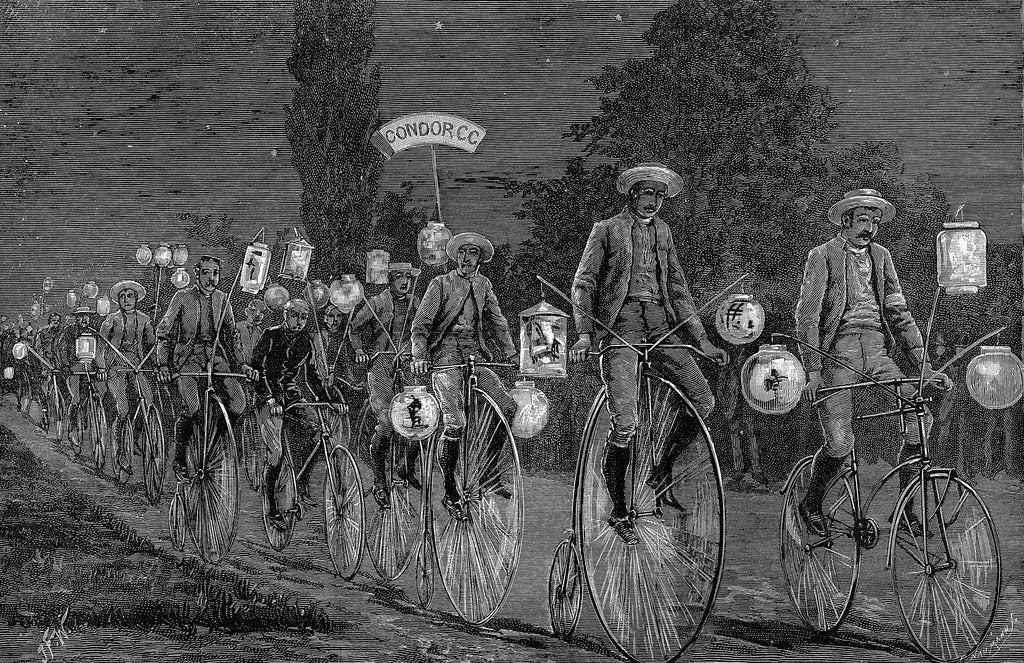 Detail of Gathering of the UK cycling clubs at Castle Inn, Woodford, Essex, 1 June 1889 by Unknown