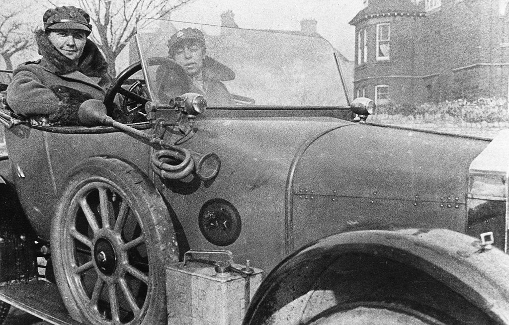 Detail of Volunteer women drivers in a Wolseley, donated towards the war effort, Cambridge, World War I, 1915 by Unknown