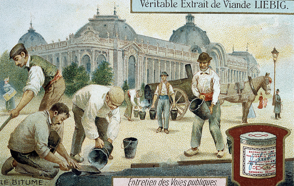 Detail of Laying bitumen road surface in a Paris street, c1900 by Unknown